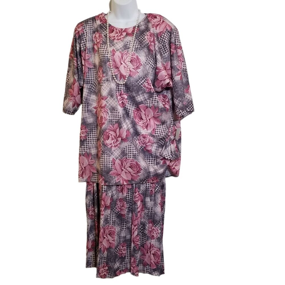 MCS Ltd Womens Dress Set Size 18 Pink Floral Pullover Vintage‎ Pleated Skirt